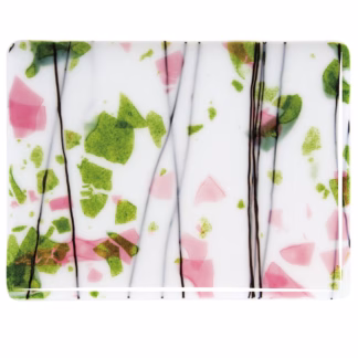 Bullseye 4014-00 3mm COE 90 fehér alapon zöld-pink lapok fusing üveg