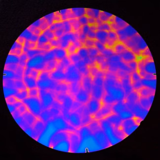 Dichroic COE90 BTBAGMB fekete-magenta-kék mintás üveg